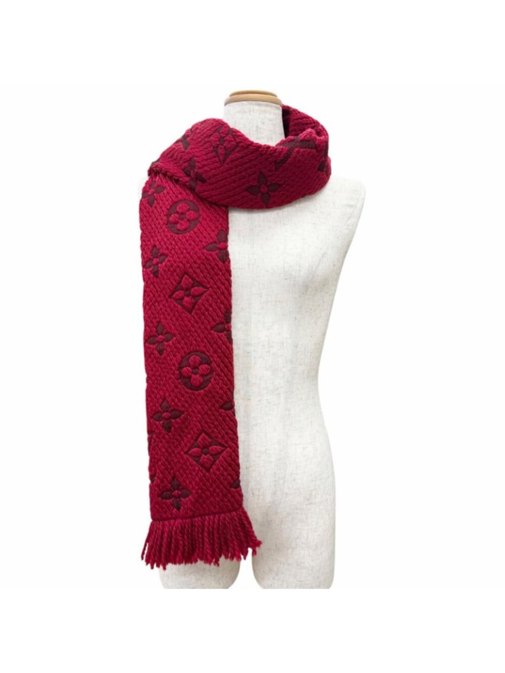 Louis Vuitton Echarpe Logo Mania Wool Silk Scarf Ruby - Picture 3 of 6